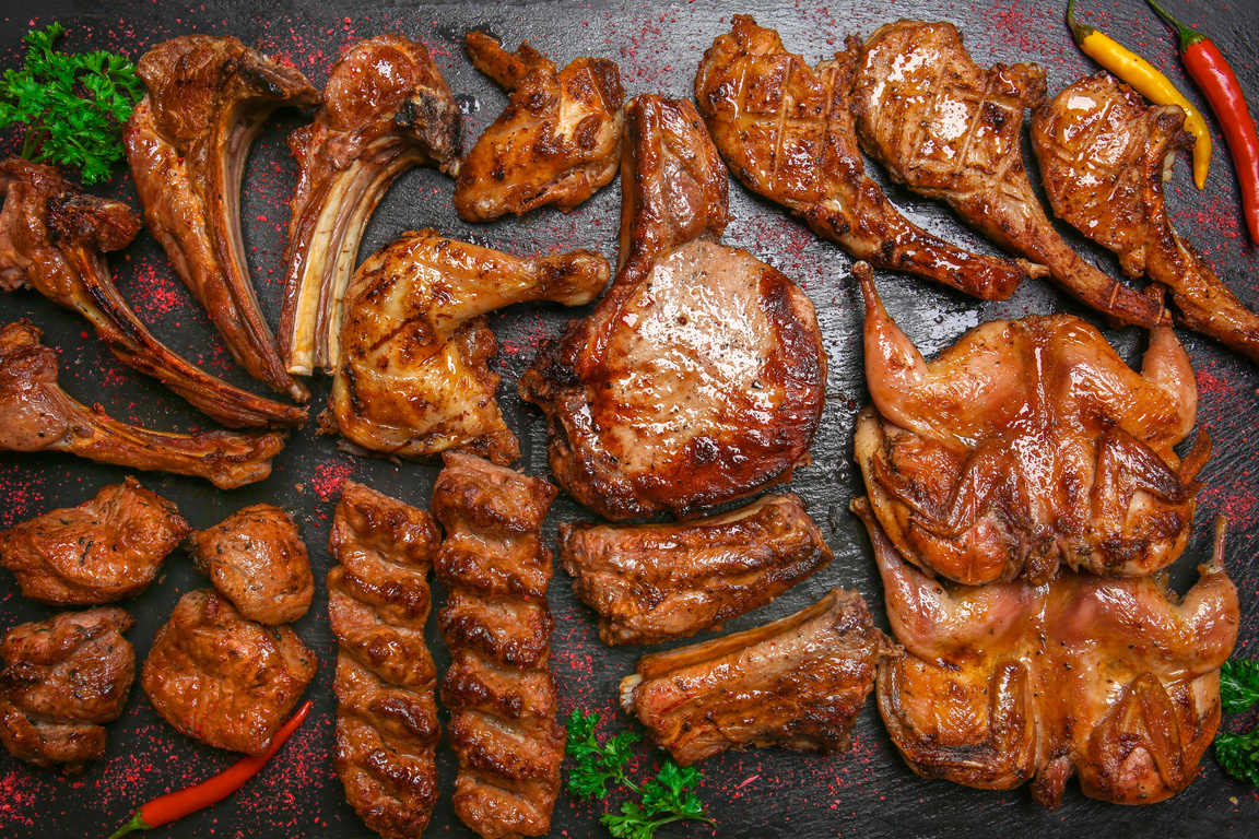 Different Grilled Meat on Slate Plate